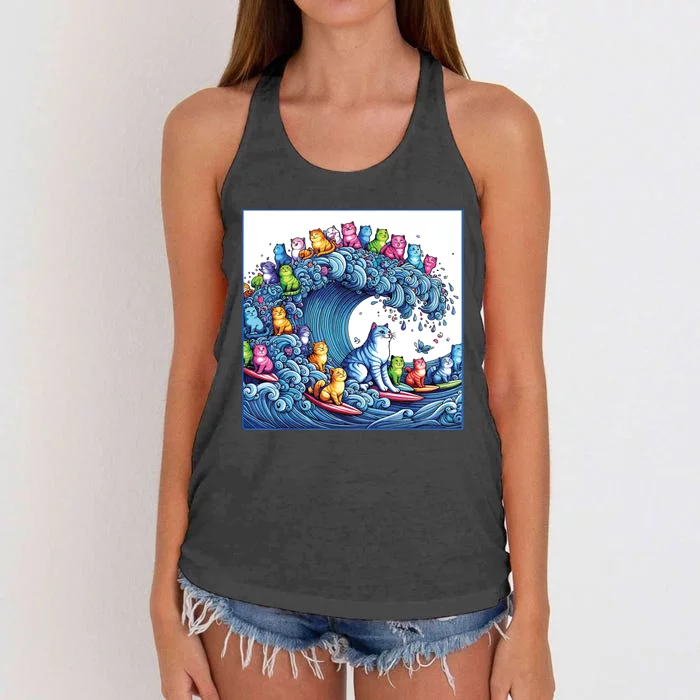 Blue Cats Wave For Kamala Funny Women's Knotted Racerback Tank