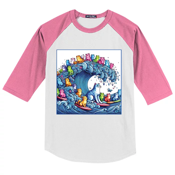 Blue Cats Wave For Kamala Funny Kids Colorblock Raglan Jersey