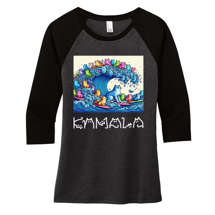 Blue Cats Wave For Kamala Harris Funny Women's Tri-Blend 3/4-Sleeve Raglan Shirt