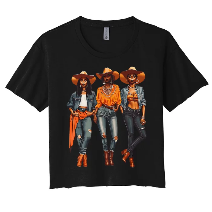 Black Cowgirl Western Rodeo Melanin Black History Texas Women's Crop Top Tee