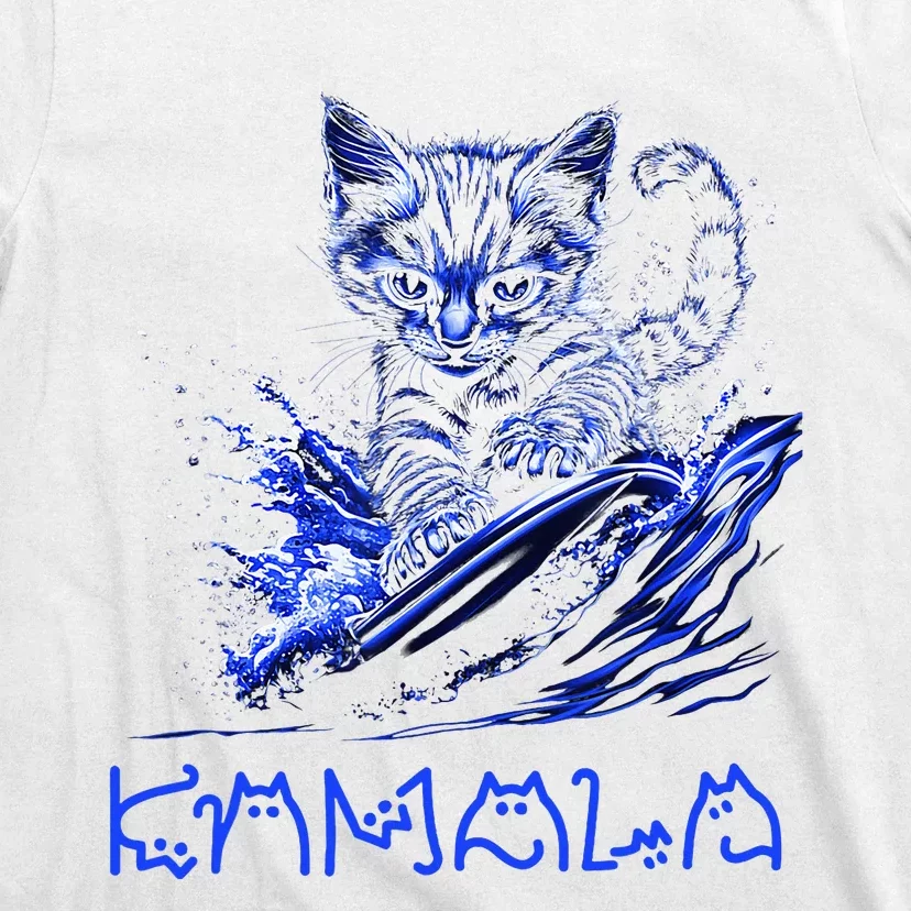 Blue Cats Wave For Kamala Funny Kamala Harris Cat Ladies T-Shirt