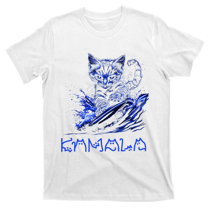 Blue Cats Wave For Kamala Funny Kamala Harris Cat Ladies T-Shirt