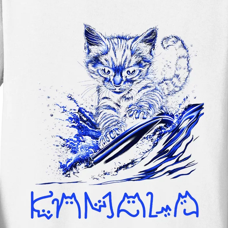 Blue Cats Wave For Kamala Funny Kamala Harris Cat Ladies Kids Long Sleeve Shirt