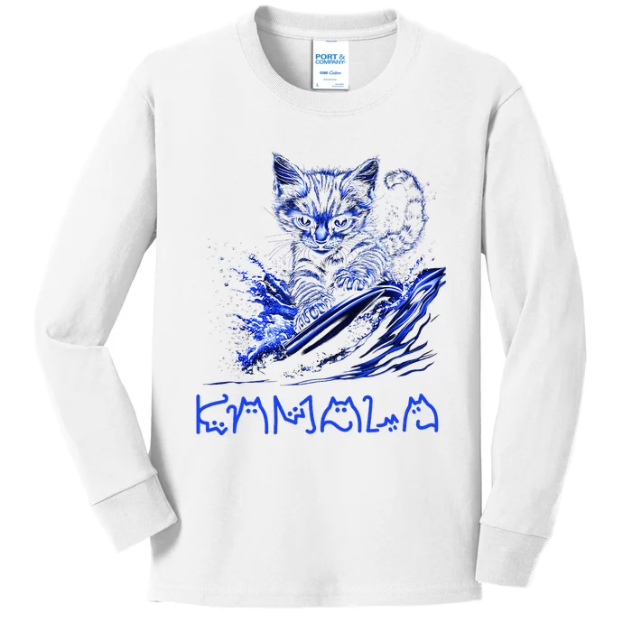 Blue Cats Wave For Kamala Funny Kamala Harris Cat Ladies Kids Long Sleeve Shirt