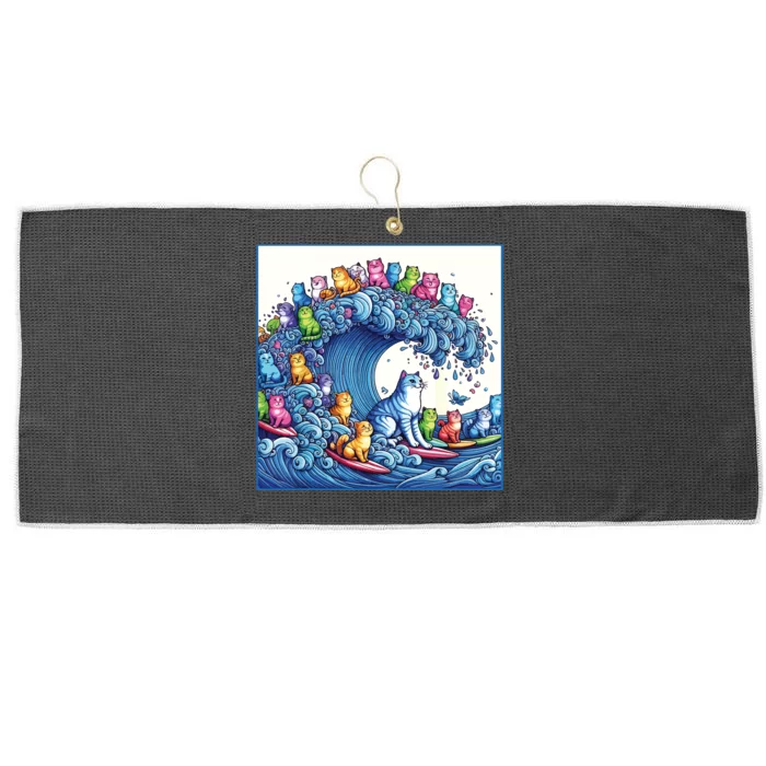 Blue Cats Wave For Kamala Funny Cat Lady Large Microfiber Waffle Golf Towel