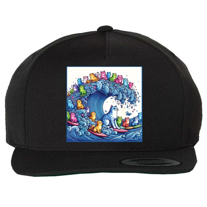 Blue Cats Wave For Kamala Funny Cat Lady Wool Snapback Cap