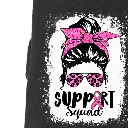 Breast Cancer Warrior Support Squad Messy Bun Pink Ribbon Doggie 3-End Fleece Hoodie