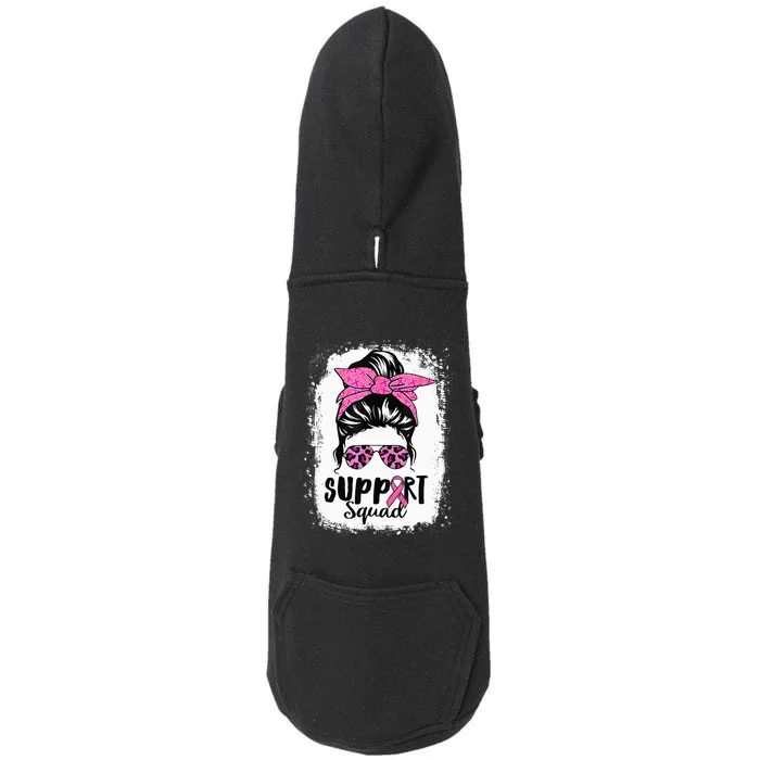 Breast Cancer Warrior Support Squad Messy Bun Pink Ribbon Doggie 3-End Fleece Hoodie