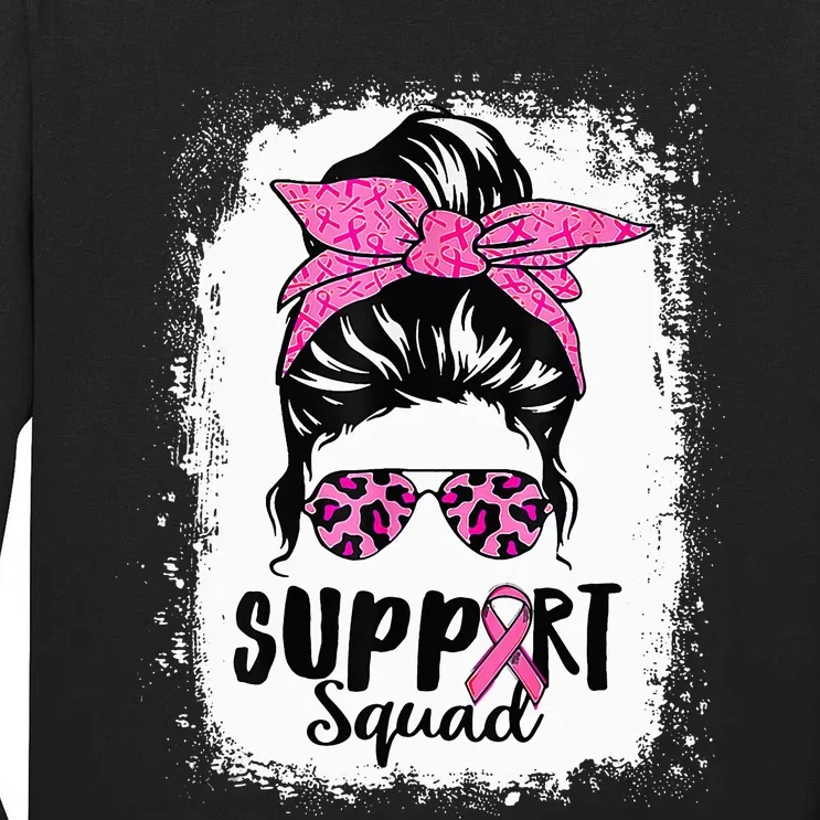 Breast Cancer Warrior Support Squad Messy Bun Pink Ribbon Tall Long Sleeve T-Shirt