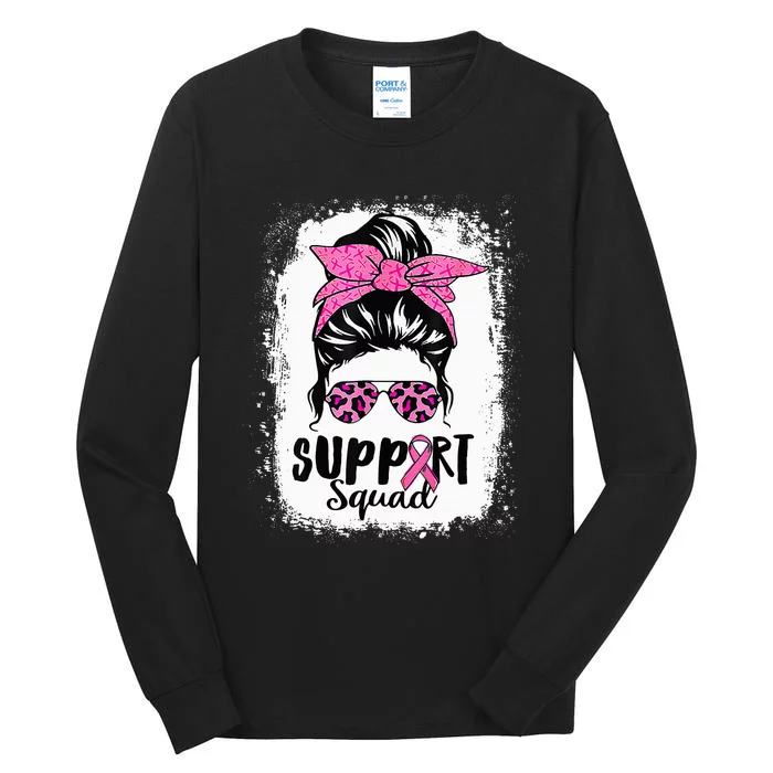 Breast Cancer Warrior Support Squad Messy Bun Pink Ribbon Tall Long Sleeve T-Shirt