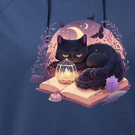 Black Cat Witchy Spellbook Spooky Halloween Magic Aesthetic Performance Fleece Hoodie