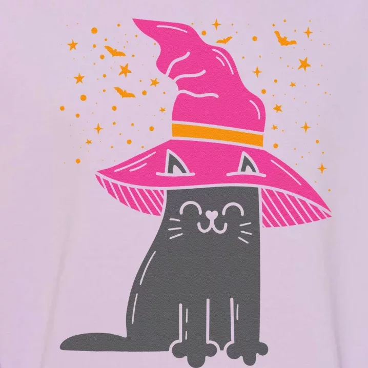 Black Cat Witch Hat Funny Halloween Animal Pet Kitten Garment-Dyed Sweatshirt