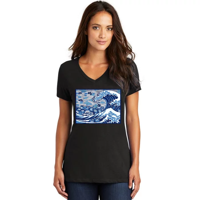 Blue Cats Wave For Kamala Funny Women's V-Neck T-Shirt