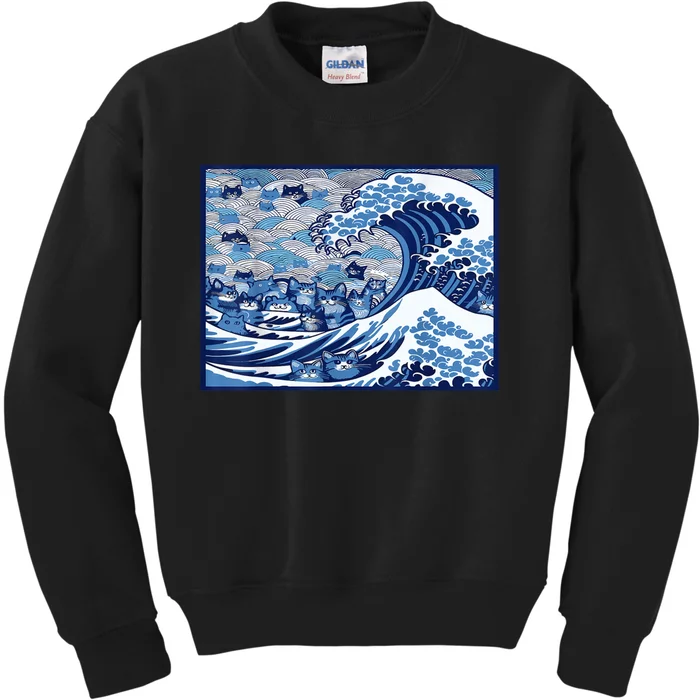 Blue Cats Wave For Kamala Funny Kids Sweatshirt