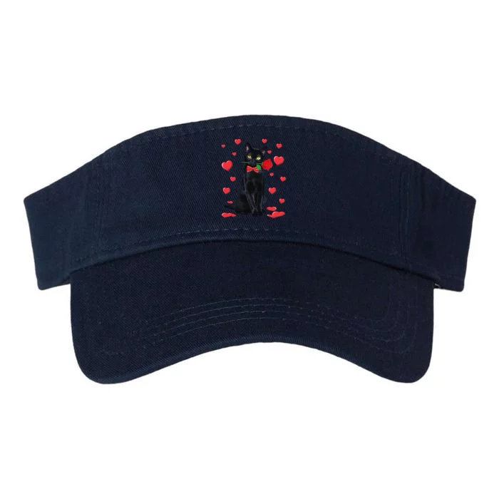 Black Cat With Rose Valentines Valentine Cat Lover Valucap Bio-Washed Visor