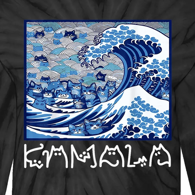 Blue Cats Wave For Kamala Funny Tie-Dye Long Sleeve Shirt