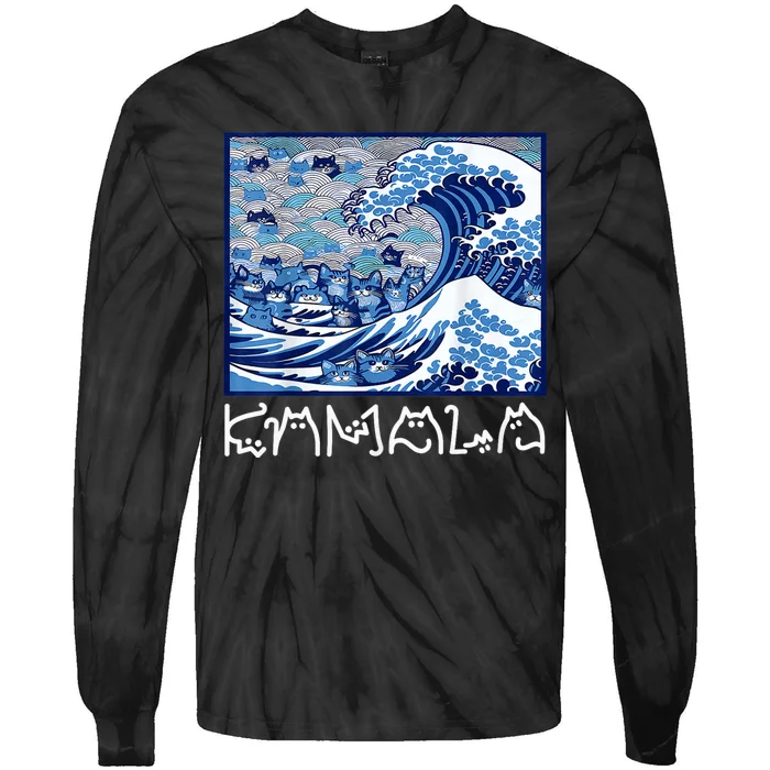 Blue Cats Wave For Kamala Funny Tie-Dye Long Sleeve Shirt