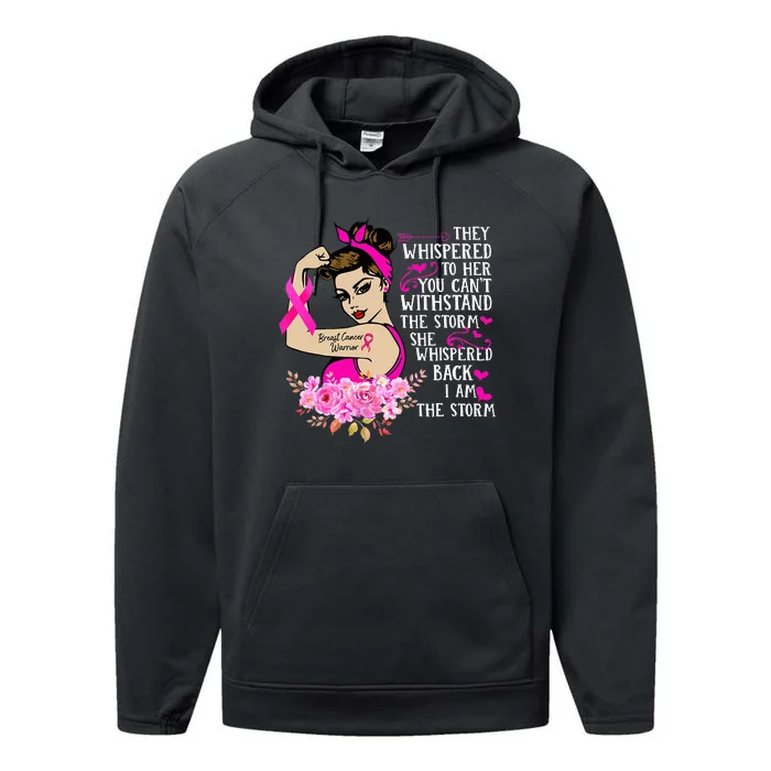 Breast Cancer Warrior Empowering Pink Ribbon Design Performance Fleece Hoodie