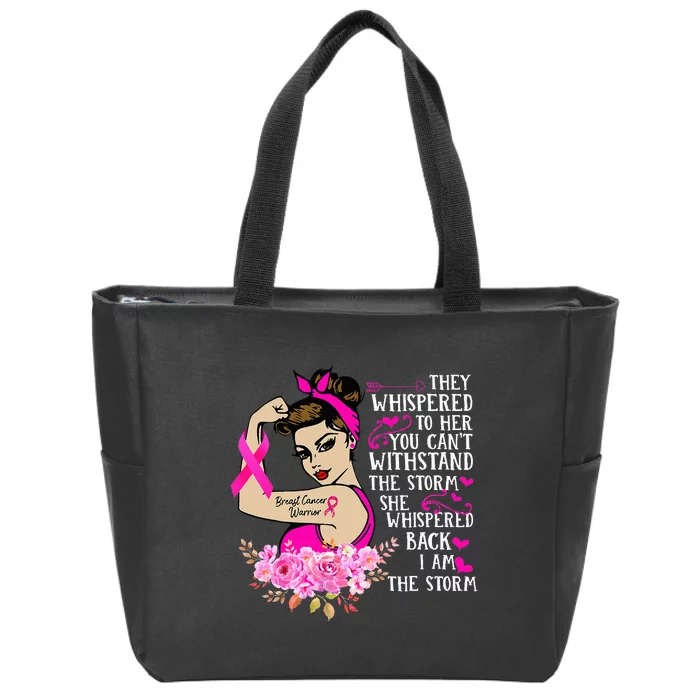 Breast Cancer Warrior Empowering Pink Ribbon Design Zip Tote Bag