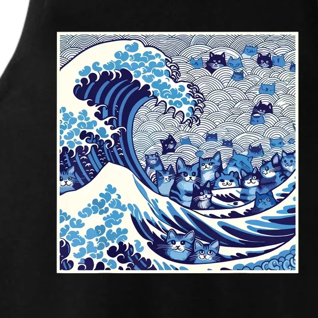 Blue Cats Wave For Kamala Funny Cat Lady Ladies Tri-Blend Wicking Tank