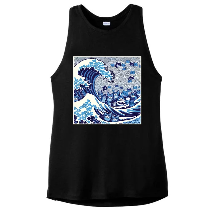 Blue Cats Wave For Kamala Funny Cat Lady Ladies Tri-Blend Wicking Tank