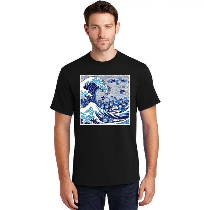 Blue Cats Wave For Kamala Funny Cat Lady Tall T-Shirt