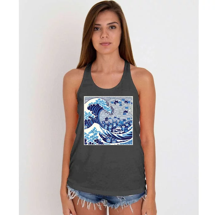 Blue Cats Wave For Kamala Funny Cat Lady Women's Knotted Racerback Tank