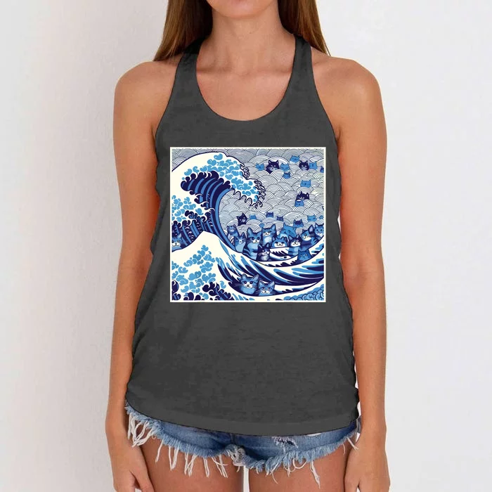 Blue Cats Wave For Kamala Funny Cat Lady Women's Knotted Racerback Tank