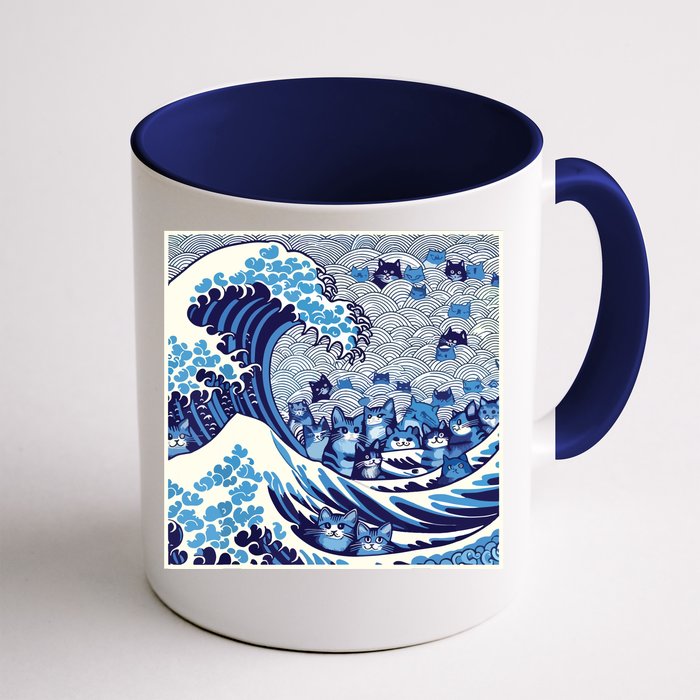 Blue Cats Wave For Kamala Funny Cat Lady Front & Back Coffee Mug