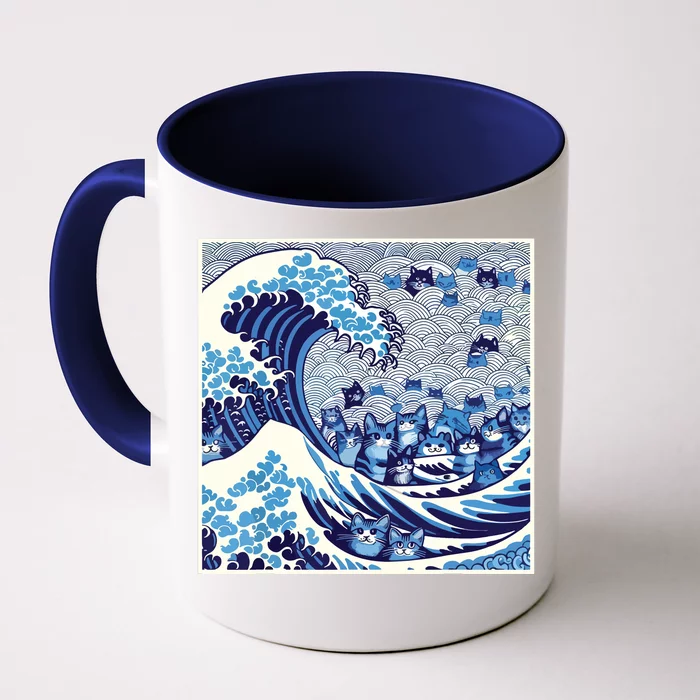 Blue Cats Wave For Kamala Funny Cat Lady Front & Back Coffee Mug