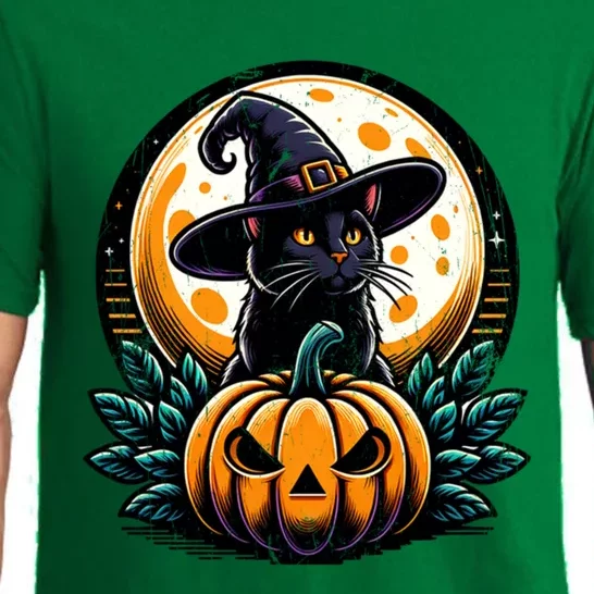 Black Cat Witch Hat Pumpkin For Halloween Pajama Set