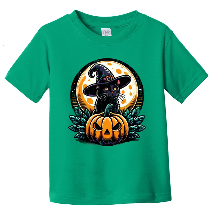 Black Cat Witch Hat Pumpkin For Halloween Toddler T-Shirt