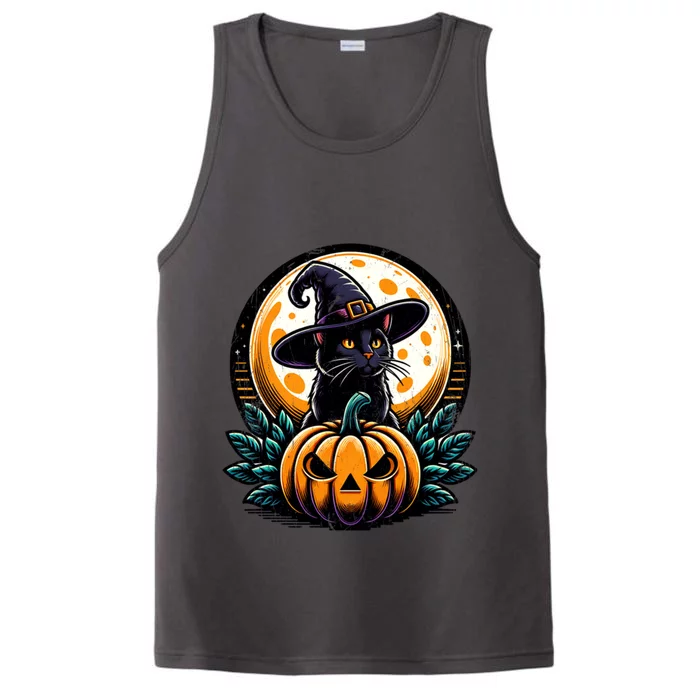 Black Cat Witch Hat Pumpkin For Halloween Performance Tank