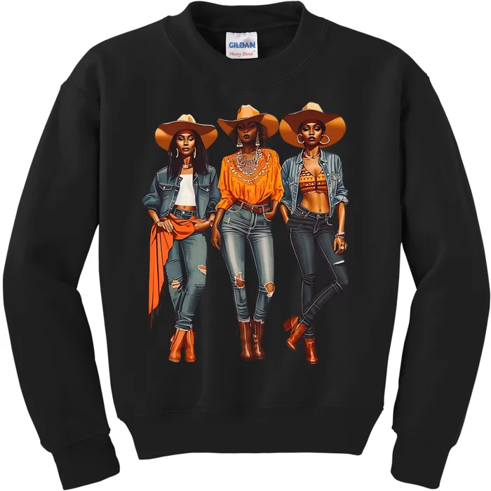 Black Cowgirl Western Rodeo Melanin Black History Texas Kids Sweatshirt