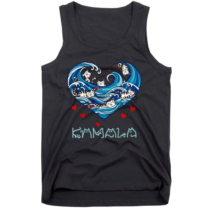 Blue Cats Wave Heart For Kamala Harris Funny Cat Owners Premium Tank Top