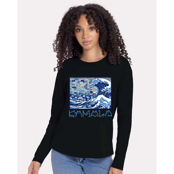 Blue Cats Wave For Kamala Funny 2024 Womens Cotton Relaxed Long Sleeve T-Shirt