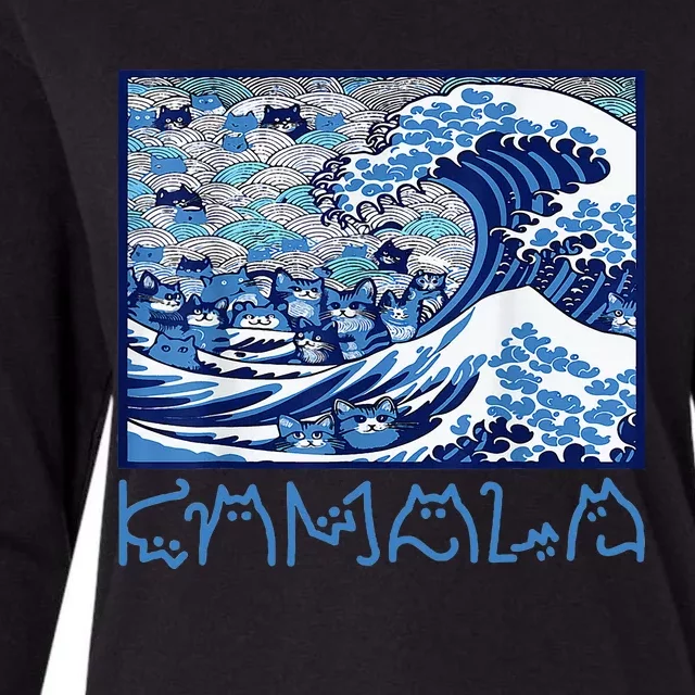 Blue Cats Wave For Kamala Funny 2024 Womens Cotton Relaxed Long Sleeve T-Shirt