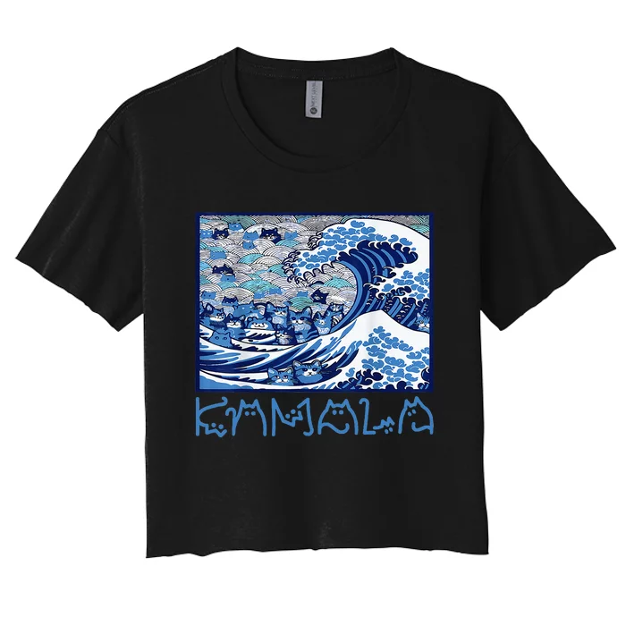 Blue Cats Wave For Kamala Funny 2024 Women's Crop Top Tee