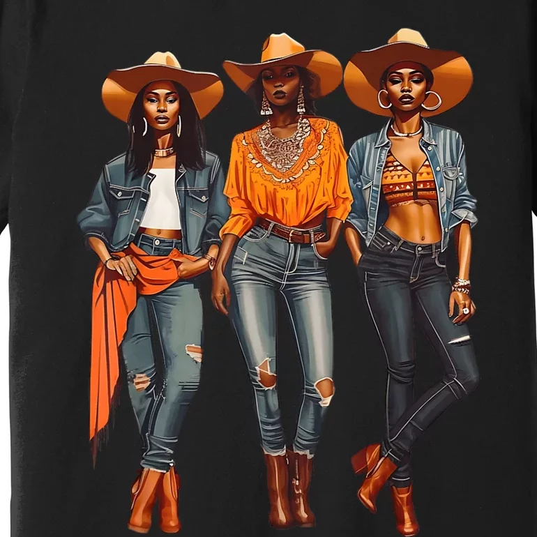 Black Cowgirl Western Rodeo Melanin Black History Texas Premium T-Shirt