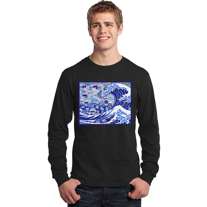 Blue Cats Wave For Kamala Funny Gift Tall Long Sleeve T-Shirt