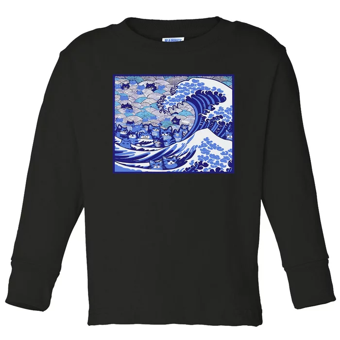 Blue Cats Wave For Kamala Funny Gift Toddler Long Sleeve Shirt