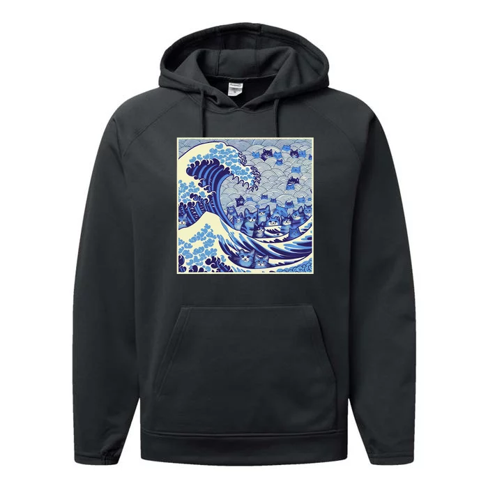 Blue Cats Wave For Kamala Funny Cat Lady Performance Fleece Hoodie