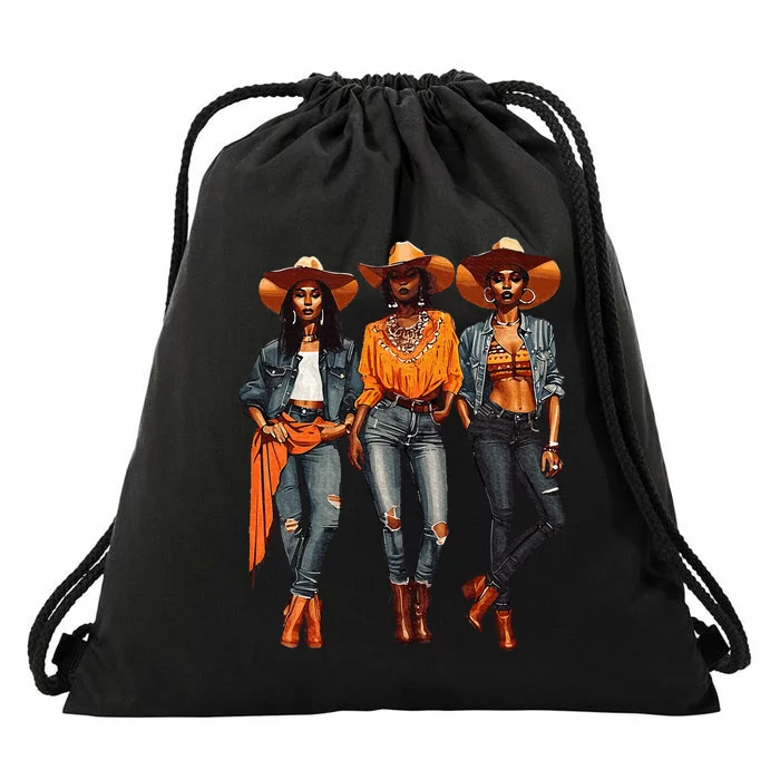 Black Cowgirl Western Rodeo Melanin Black History Texas Drawstring Bag