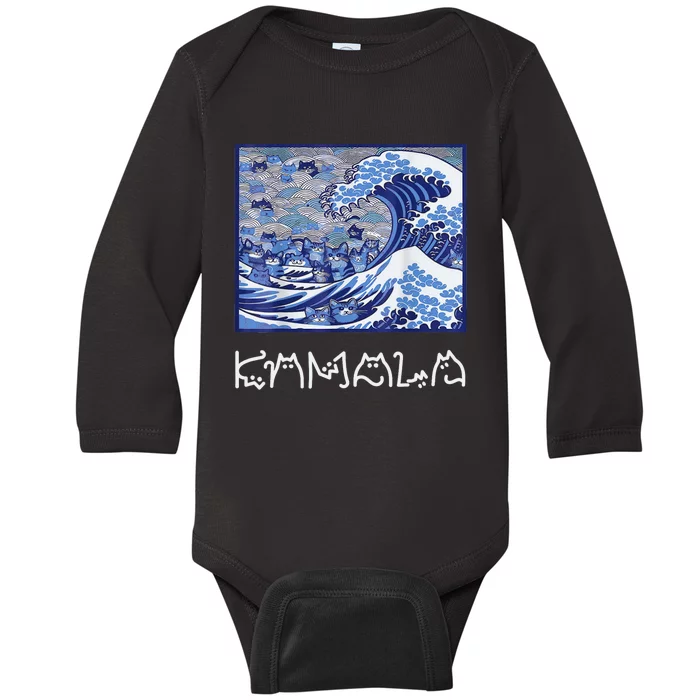 Blue Cats Wave For Kamala Funny Cat Lady Baby Long Sleeve Bodysuit