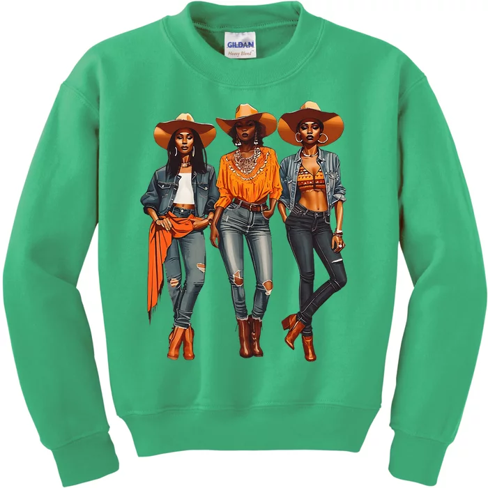 Black Cowgirl Western Rodeo Melanin Black History Texas Kids Sweatshirt