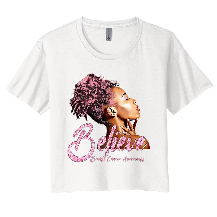 Breast Cancer Warrior Awareness Support Believe Women's Crop Top Tee