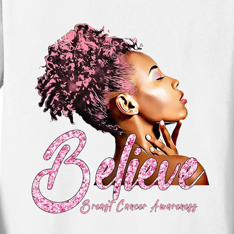 Breast Cancer Warrior Awareness Support Believe Kids Long Sleeve Shirt