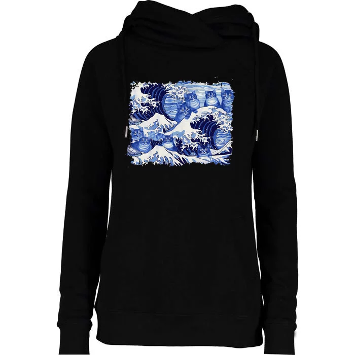 Blue Cats Wave For Kamala Funny Cat Owners Kamala Harris Gift Womens Funnel Neck Pullover Hood