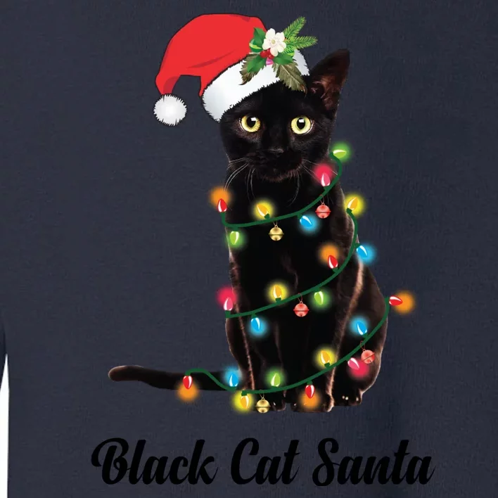 Black Cat With Santa Hat Tangled Up In Christmas Lights Gift Toddler Sweatshirt