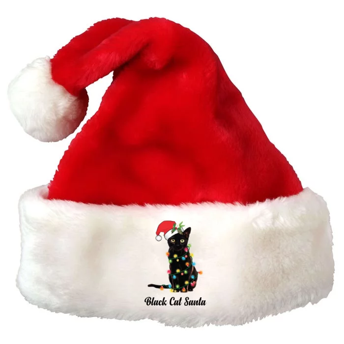 Black Cat With Santa Hat Tangled Up In Christmas Lights Gift Premium Christmas Santa Hat